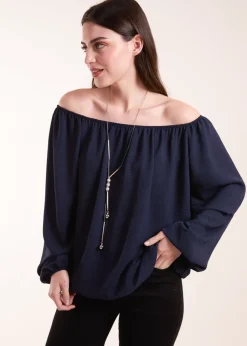 Blue Vanilla Navy Necklace Elasticated Top