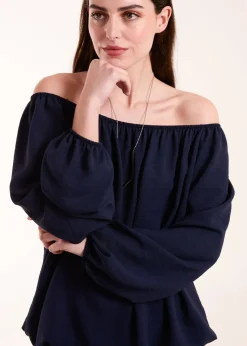 Blue Vanilla Navy Necklace Elasticated Top