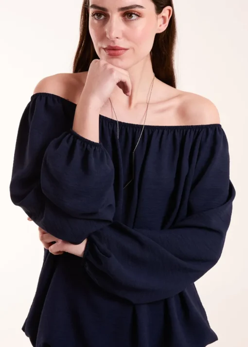 Blue Vanilla Navy Necklace Elasticated Top