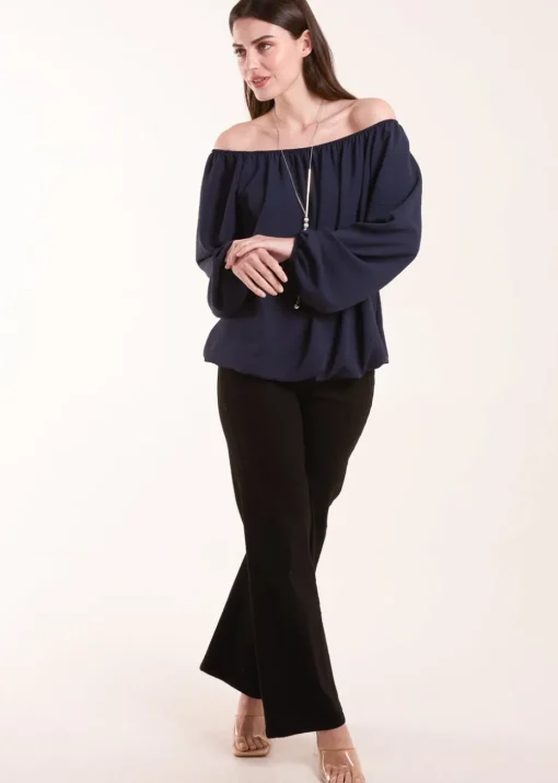 Blue Vanilla Navy Necklace Elasticated Top