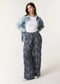 Blue Vanilla Navy Printed Elastic Waist Trouser
