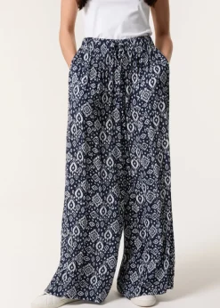Blue Vanilla Navy Printed Elastic Waist Trouser