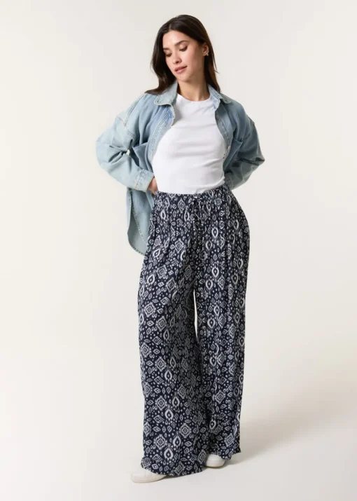 Blue Vanilla Navy Printed Elastic Waist Trouser