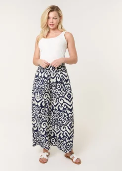 Blue Vanilla Navy Shirred Waist Wide Leg Trouser