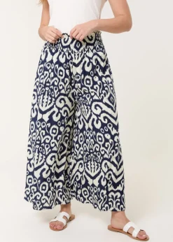 Blue Vanilla Navy Shirred Waist Wide Leg Trouser