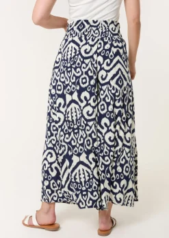 Blue Vanilla Navy Shirred Waist Wide Leg Trouser