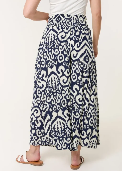 Blue Vanilla Navy Shirred Waist Wide Leg Trouser