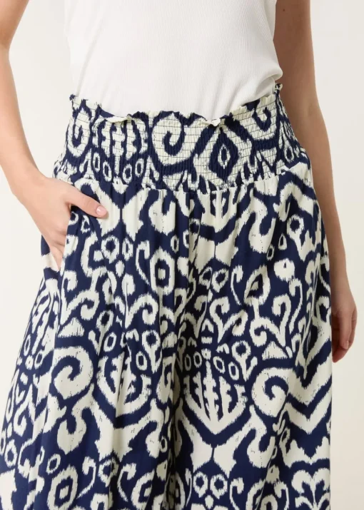 Blue Vanilla Navy Shirred Waist Wide Leg Trouser