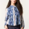 Blue Vanilla Navy Snake Skin High Neck Blouse