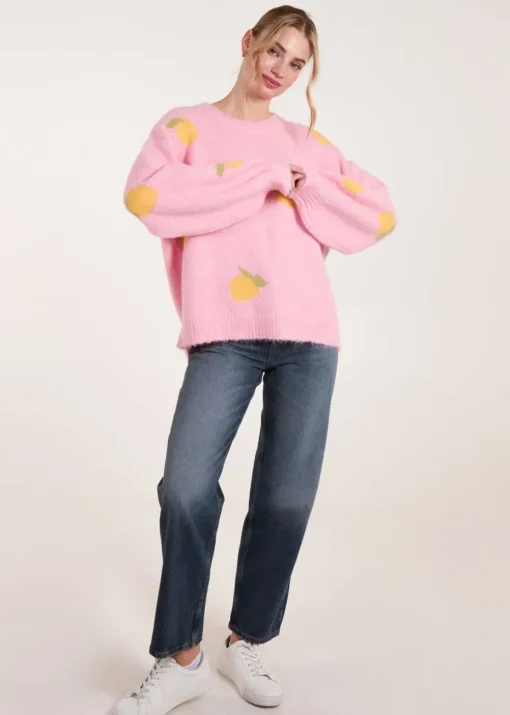 Blue Vanilla Pink Lemons & Leaves Detail Jumper