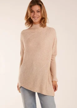 Blue Vanilla Ribbed Cross Over High Neck Jumper