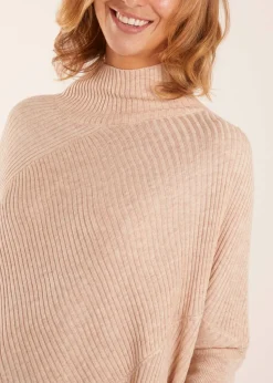 Blue Vanilla Ribbed Cross Over High Neck Jumper