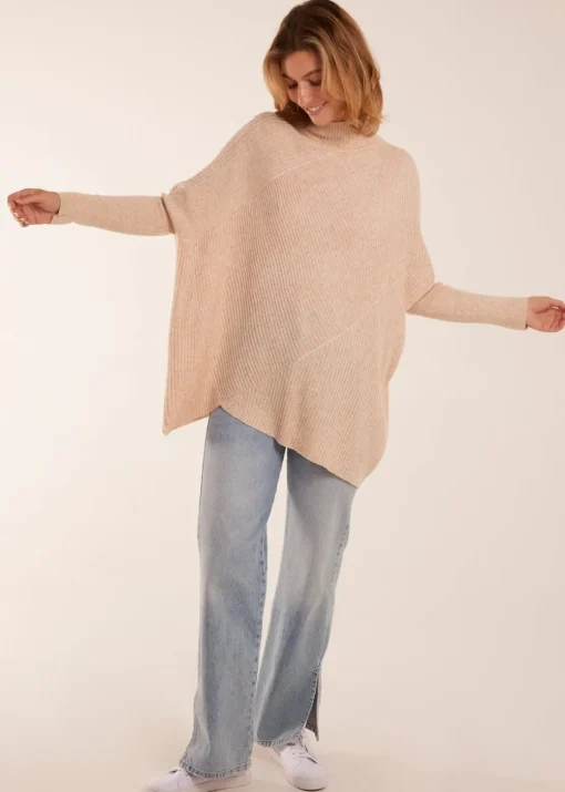 Blue Vanilla Ribbed Cross Over High Neck Jumper