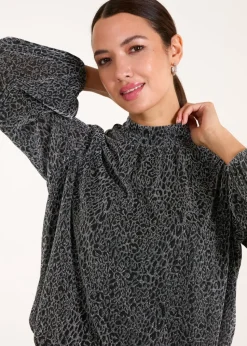 Blue Vanilla Silver High Neck Puffball Hem Blouse