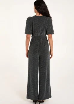 Blue Vanilla Silver Metallic Angel Sleeve Jumpsuit