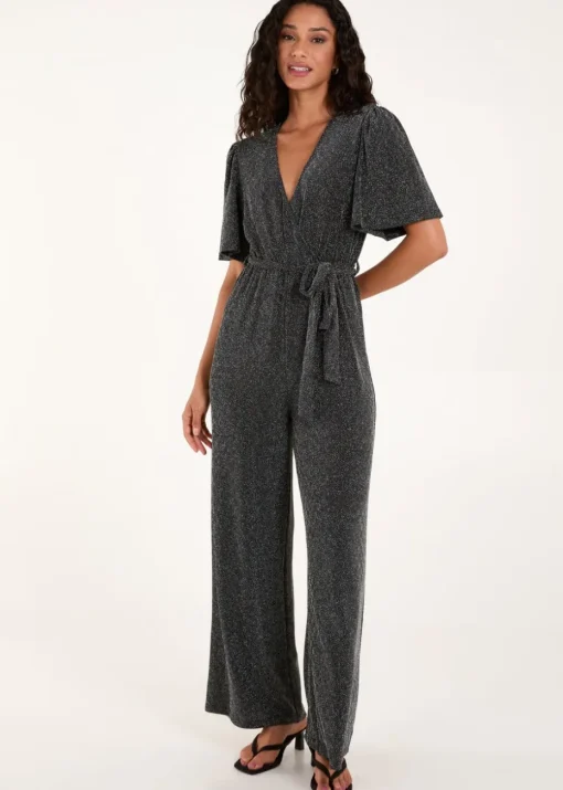 Blue Vanilla Silver Metallic Angel Sleeve Jumpsuit