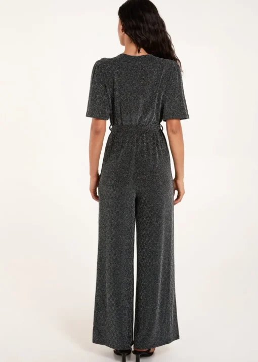 Blue Vanilla Silver Metallic Angel Sleeve Jumpsuit