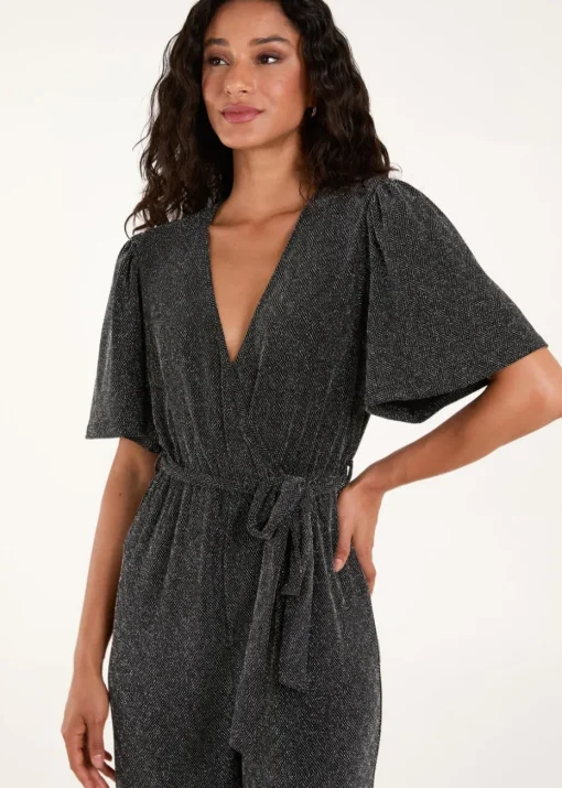 Blue Vanilla Silver Metallic Angel Sleeve Jumpsuit