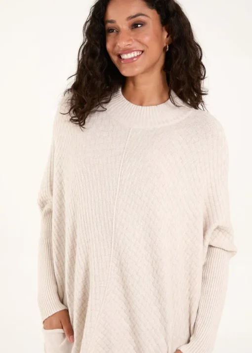 Blue Vanilla Stone Basket Weave High Neck Jumper