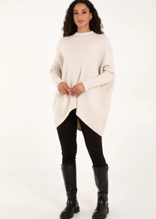 Blue Vanilla Stone Basket Weave High Neck Jumper
