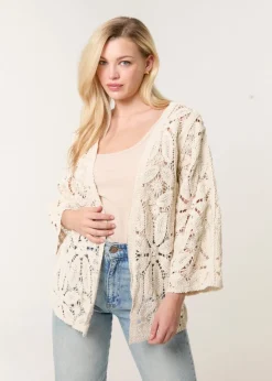 Blue Vanilla Stone Crochet Tie Front Cardigan