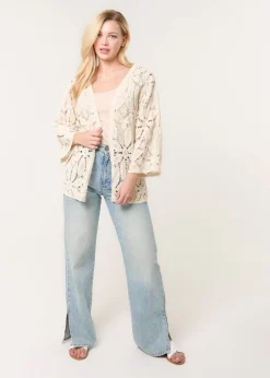 Blue Vanilla Stone Crochet Tie Front Cardigan