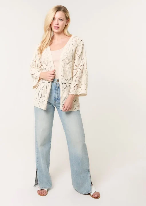 Blue Vanilla Stone Crochet Tie Front Cardigan
