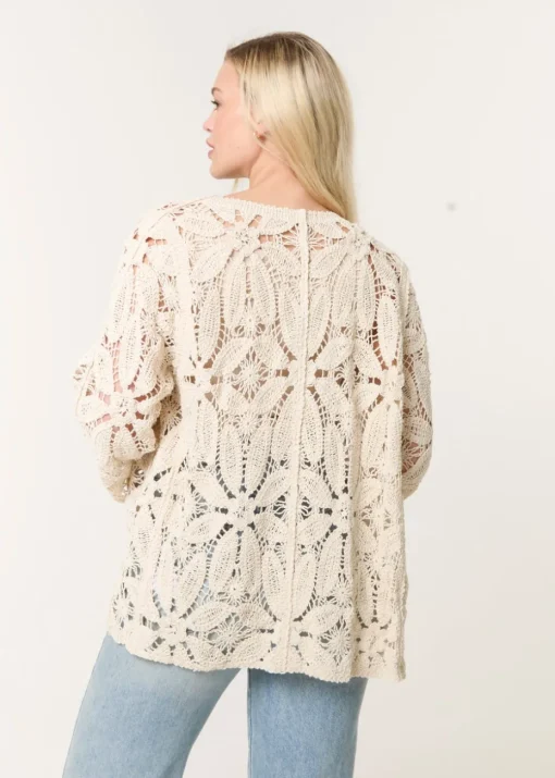 Blue Vanilla Stone Crochet Tie Front Cardigan