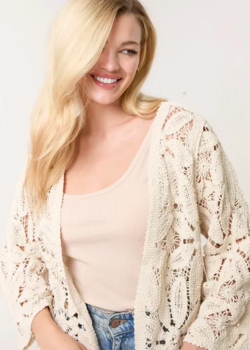 Blue Vanilla Stone Crochet Tie Front Cardigan