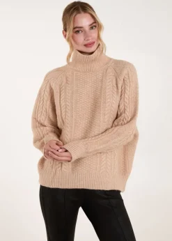Blue Vanilla Stone High Neck Cable Knit Jumper