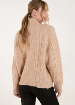 Blue Vanilla Stone High Neck Cable Knit Jumper