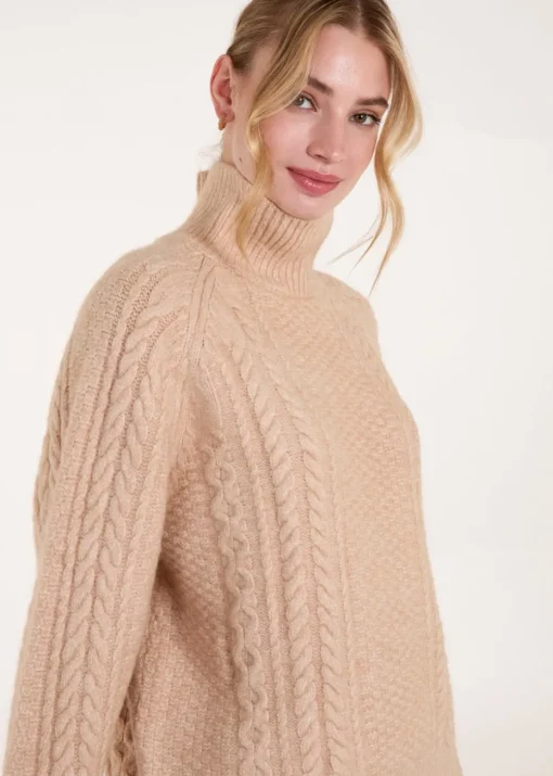 Blue Vanilla Stone High Neck Cable Knit Jumper