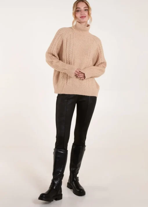 Blue Vanilla Stone High Neck Cable Knit Jumper