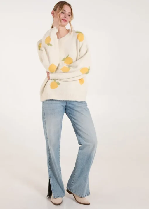 Blue Vanilla Stone Lemons & Leaves Detail Jumper