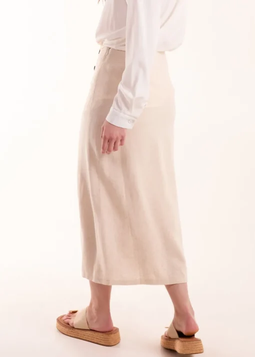 Blue Vanilla Stone Linen Button Front Midi Skirt