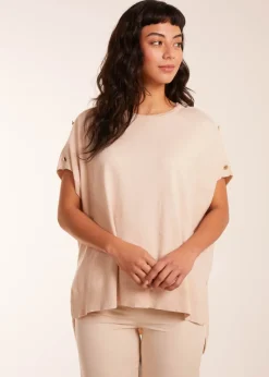 Blue Vanilla Stone Oversized Button Shoulder Top