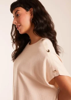 Blue Vanilla Stone Oversized Button Shoulder Top