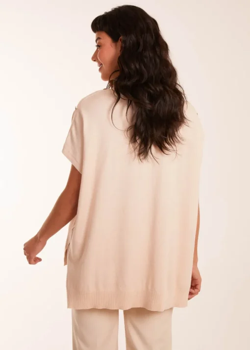 Blue Vanilla Stone Oversized Button Shoulder Top