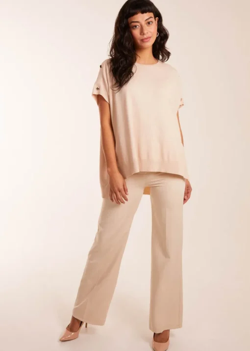 Blue Vanilla Stone Oversized Button Shoulder Top