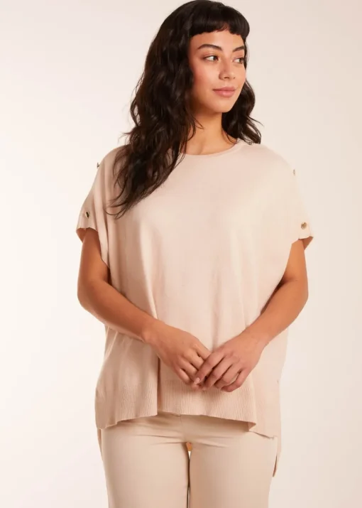Blue Vanilla Stone Oversized Button Shoulder Top
