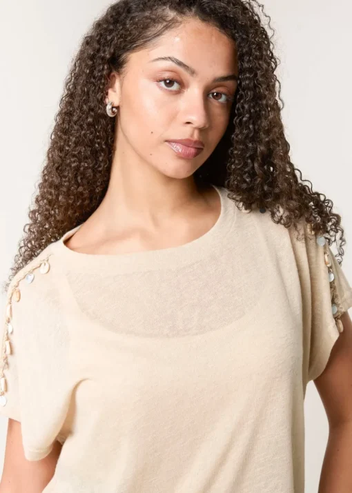 Blue Vanilla Stone Shell Trim Oversized Top