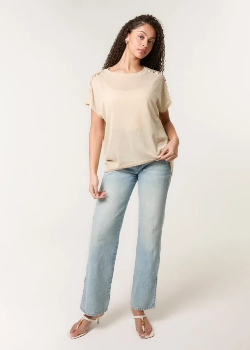 Blue Vanilla Stone Shell Trim Oversized Top