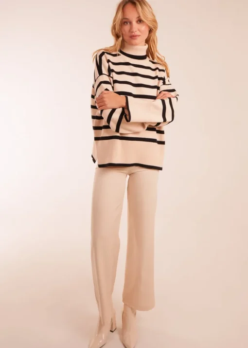 Blue Vanilla Stone Wide Stripe Roll Neck Jumper