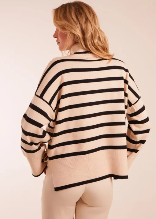 Blue Vanilla Stone Wide Stripe Roll Neck Jumper