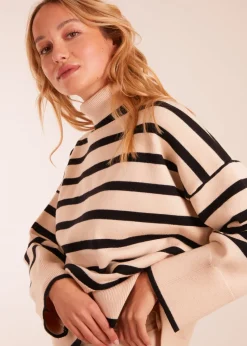 Blue Vanilla Stone Wide Stripe Roll Neck Jumper