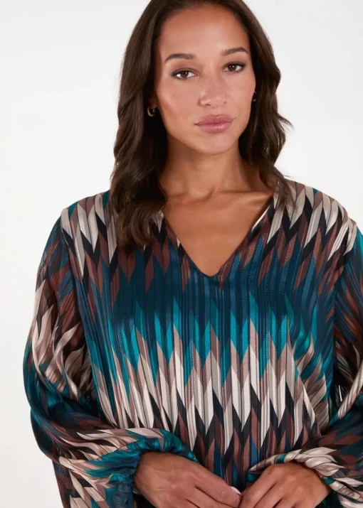 Blue Vanilla Teal Chevron V Neck Blouse