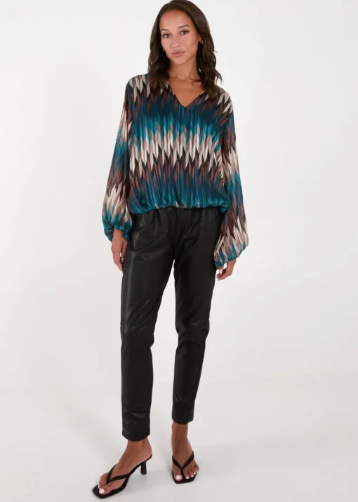 Blue Vanilla Teal Chevron V Neck Blouse