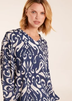 Blue Vanilla V Neck Printed Batwing Elasticated Hem Top