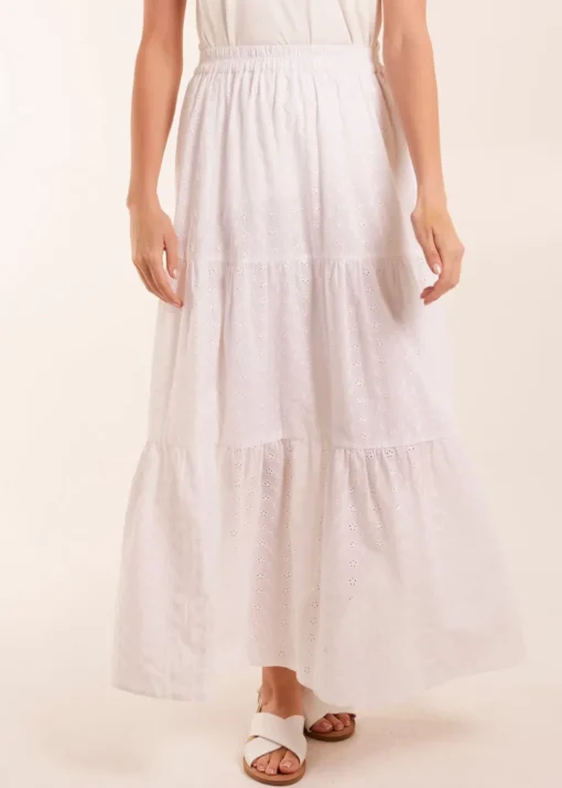 Blue Vanilla White Broderie Detail Maxi Skirt