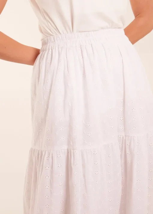Blue Vanilla White Broderie Detail Maxi Skirt